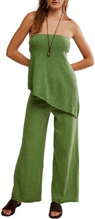 Free People Krista Tube Top & Crop Wide Leg Pants Set in Green Eyes at Nordstrom, Size Large