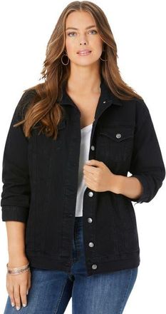 Roaman's Plus Size Boyfriend Stretch Denim Jacket in Black at Nordstrom, Size 26