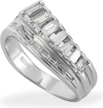 Bespoke Baguette Cut Double Row 18kt White Gold Ring - Size M.5