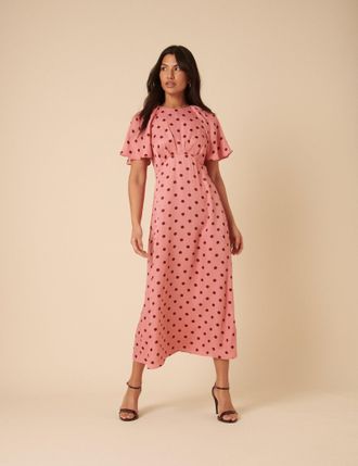 Nobody's Child Pink Polka Dot Madeira Midi Dress