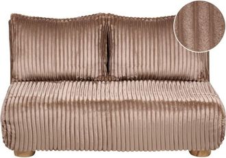 Beliani Sof&aacute; Cama 2 Plazas Con Tapizado De Pana Patas De Madera Sin Reposabrazos Para Ni&ntilde;os Marr&oacute;n Claro Abisko