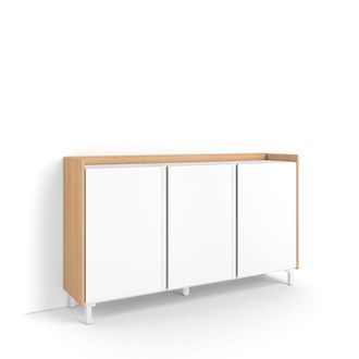 Skraut Home Aparador efecto madera blanco y roble 156x35x91cm con patas