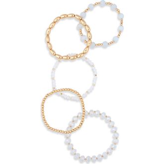 Nordstrom Rack Assorted 5-Pack Stretch Bracelets in White- Gold at Nordstrom Rack