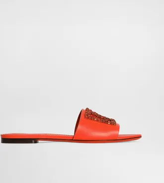 Dolce & Gabbana Flat Slides In Calfskin With Embroidery - Woman Slides And Mules Multicolor 36.5