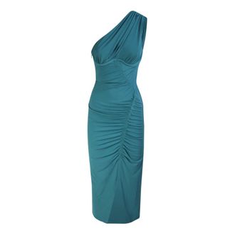 Self Portrait One-Shoulder Ruched Midi Jurk - Dames - Casual kleedjes - Groen - S - Kleedjes