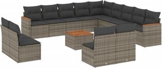 vidaXL Set De Sof&aacute;s De Jard&iacute;n 14 Pzas Con Cojines Rat&aacute;n Sint&eacute;tico Gris Vidaxl