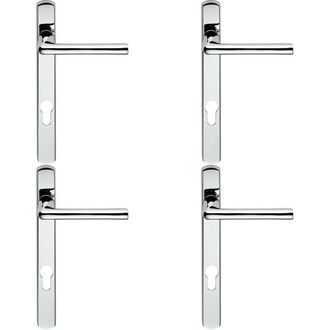 Loops 4x PAIR Straight Lever on Narrow Euro Lock Backplate 220 x 26mm Polished Chrome