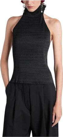 Magda Butrym Top met open rug en textuur - Dames - Tops - Zwart - Maat: XS Zijde