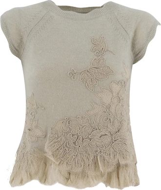 Ermanno Scervino Kortgebreide Cashmere Trui - Dames - Cashmere truien - Grijs - M - Kasjmier - Truien & Vesten