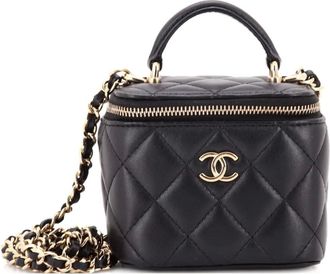 Chanel Classic Top Handle Vanity Case with Chain Quilted Lambskin Mini crossbody bag - Black