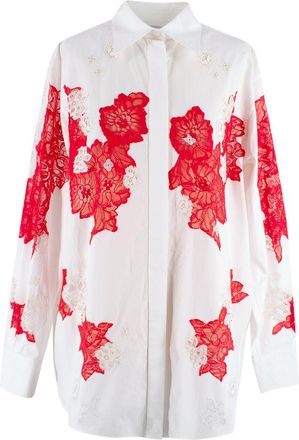 Valentino Garavani Valentino White Cotton Lace Embroidered Shirt Size XS