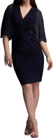 Joseph Ribkoff Beaded Scallop Sleeve Dress In Navy