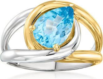 Ross-Simons Swiss Blue Topaz Ring in Sterling Silver and 18kt Gold Over Sterling