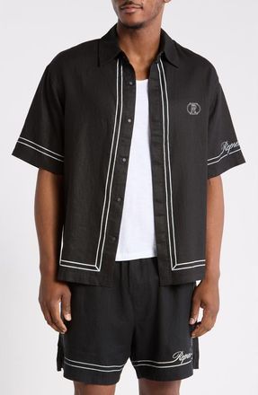 Represent Border Stripe Cotton Button-up Shirt in Jet Black at Nordstrom, Size Xx-Large