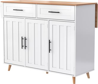 STILVORA Carro De Cocina Con 2 Cajones, 3 Compartimentos, Encimera Abatible Y Ruedas, Para Cocina, En Mdf, 129x71x91,5 Cm