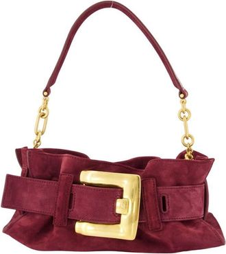 Balmain Suede Shoulder Bag Burgundy