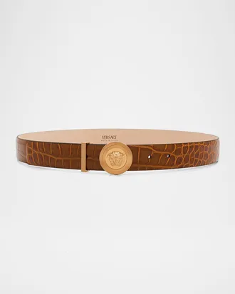 Versace Medusa Biggie Croc-Embossed Leather Belt
