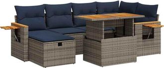 vidaXL 7 Piece Garden Sofa Set with Cushions Grey Poly Rattan Acacia Vidaxl