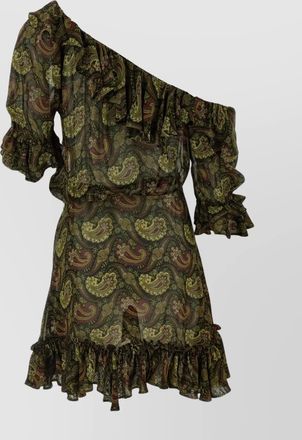Saint Laurent one shoulder paisley ruffle dress