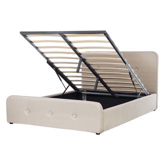 Beliani Beliani - Cama Tapizada En Tela Beige 140 X 200 Cm Con Almacenamiento Y Somier Patas De Madera Dise&ntilde;o Moderno Rennes