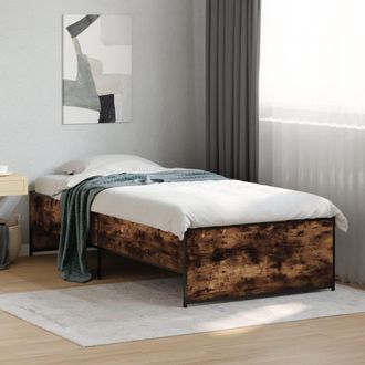 vidaXL Estructura Cama Madera Ingenier&iacute;a Metal Roble Humo 75x190 Cm Vidaxl