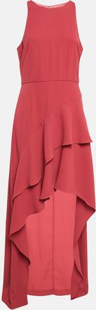 Monique Lhuillier Pink Crepe Ruffled Asymmetric Midi Dress