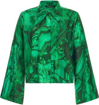 Roberto Cavalli abstract-print shirt - women - Silk - 46 - Green