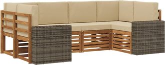 vidaXL Conjunto De Sof&aacute;s De Exterior 6 Uds. Natural Y Beige Poli&eacute;ster Vidaxl