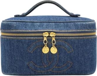 Chanel Pre-owned Denim Vanity Bag - Dames - Vintage Handtas - Blauw - ONE Size - Denim - Vintage