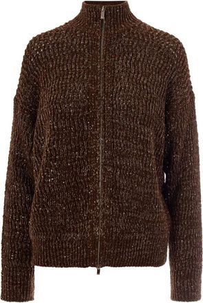 Max Mara Tacito Zip Cardigan - female - Max Mara Studio - Cardigans - Brown - XS - Knitwear