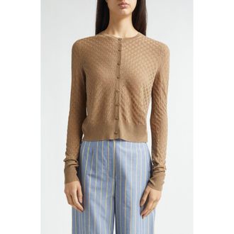 Lela Rose Crop Pointelle Cardigan in Mocha at Nordstrom, Size X-Large