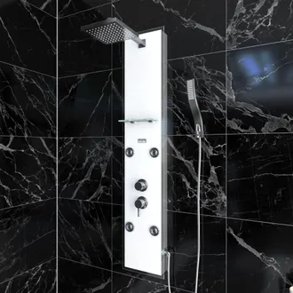 Aurlane Columna Ducha Hidromasaje - 22x125cm Cristal Templado Con Boquillas Hidromasaje - Epsilon White