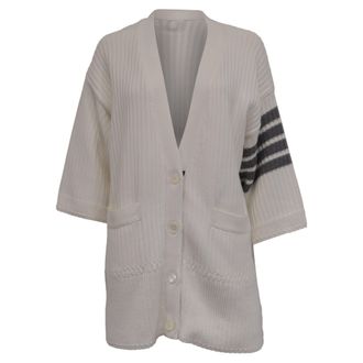 Thom Browne Stripe Oversized Cardigan in White Cotton