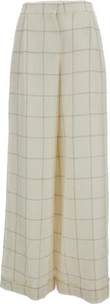 Dusan Checked Wide-Leg Trousers in Linen and Wool Blend