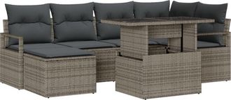 vidaXL Vidaxl - Garden Sofa Set 7 pcs Grey Poly rattan, powder-coated steel