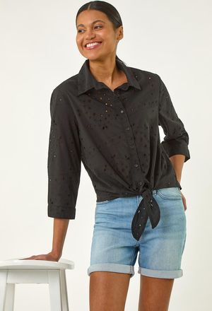 Roman Broderie Tie Front Shirt