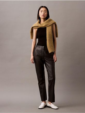 Calvin Klein Womens Leather Slim Fit Pants - Black - 10