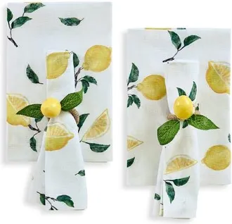 Solino Home Linen Dinner Napkins Set of 4, 20 x 20 Inch for Dining Table, Holiday and Everyday Table Decor - Botanical Lemon in Botanical Lemon/off