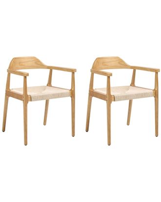 Beliani Set Di 2 Sedie Da Pranzo Con Struttura In Legno Di Gomma E Seduta In Cordoncino Di Carta Marrone Chiaro E Beige Oakdale