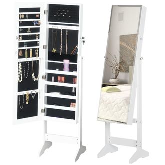 HOMCOM Jewelry Cabinet Standing Mirror Full Length Makeup Lockable Armoire Storage Organizer White | TJ Hughes
