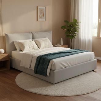Dmora Dmora - Cama Matrimonial Dmlaka, Cama Contenedor Con Revestimiento De Tela, 100% Made In Italy, Apertura Frontal, Adecuado Para Colch&oacute;n 160x190 Cm, Bl