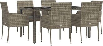vidaXL Vidaxl - Set Comedor Jard&iacute;n 7 Pzas Y Cojines Rat&aacute;n Sint&eacute;tico Gris