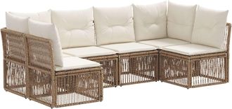 vidaXL Conjunto De Sof&aacute;s De Jard&iacute;n 6 Uds. Beige Rat&aacute;n Sint&eacute;tico Vidaxl