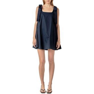 English Factory Bow Shoulder Sleeveless Cotton Minidress in Navy at Nordstrom, Size Large