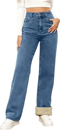 Generic Women Jeans with Straight Leg High Waisted Stretchy Denim Pants Wide Leg with Pockets Ladies Loose Fit Jeans Vintage Trendy Denim Pants Streetwear Com