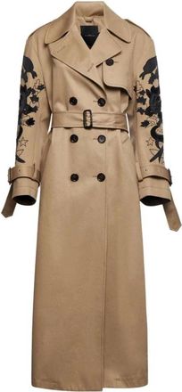 John Richmond Jassen, Heren, Beige, L, Katoen, Trenchcoat met grafisch borduursel op de mouwen
