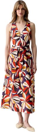Benetton Midi jurk met ceintuur - Dames - Casual kleedjes - Veelkleurig - S - Leer - Kleedjes