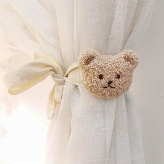 No Brand Juego De 2 Sujetadores De Cortina Con Estampado Floral Y Simp&aacute;ticos Ositos De Dibujos Animados, Ideales Para Uso Interior Y Exterior (osos Beige)