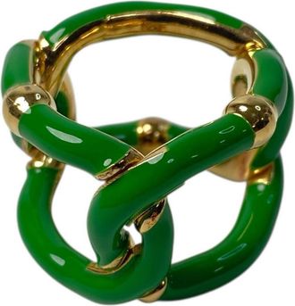 Bottega Veneta Gold Green Silver 925 Band Ring (Pre-Owned)