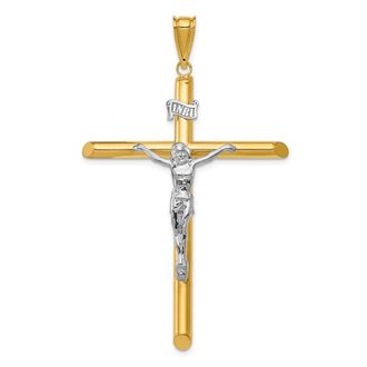 Diamond2Deal 14k Two-tone Gold Polished Crucifix Pendant